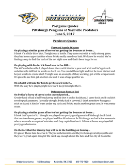 Postgame Quotes Pittsburgh Penguins at Nashville Predators June 5, 2017