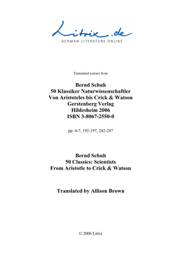 Bernd Schuh 50 Klassiker Naturwissenschaftler Von Aristoteles Bis Crick & Watson Gerstenberg Verlag Hildesheim 2006 ISBN 3-8067-2550-0