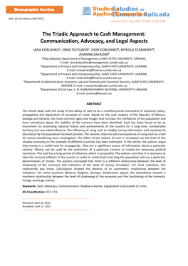 The Triadic Approach to Cash Management: Communication, Advocacy, and Legal Aspects