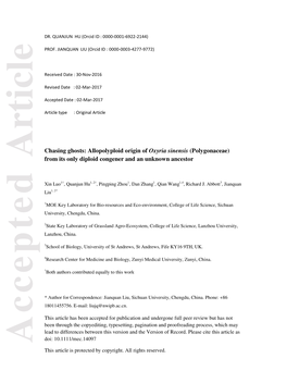 Allopolyploid Origin of Oxyria Sinensis (Polygonaceae) from Its Only Diploid