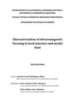 Characterization of Electromagnetic Freezing in Food Matrixes and Model Food
