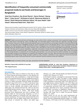 Identification of Frequently Consumed Commercially Prepared Ready-To-Eat