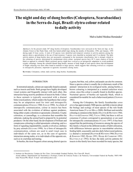 The Night and Day of Dung Beetles (Coleoptera, Scarabaeidae) in the Serra Do Japi, Brazil: Elytra Colour Related to Daily Activity