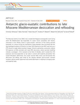 Antarctic Glacio-Eustatic Contributions to Late Miocene Mediterranean Desiccation and Reflooding