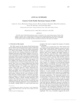 ANNUAL SUMMARY Eastern North Pacific Hurricane Season of 2001