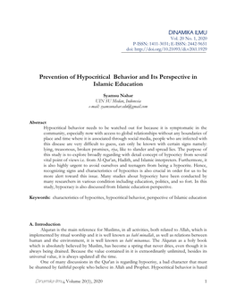 Prevention of Hypocritical Behavior and Its Perspective in Islamic Education