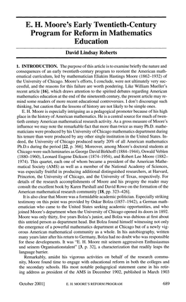 E. H. Moore's Early Twentieth-Century Program for Reform in Mathematics Education David Lindsay Roberts