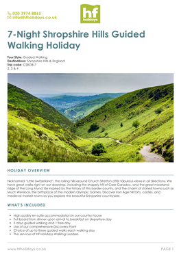 7-Night Shropshire Hills Guided Walking Holiday