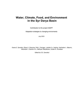 Water, Climate, Food, and Environment in the Syr Darya Basin
