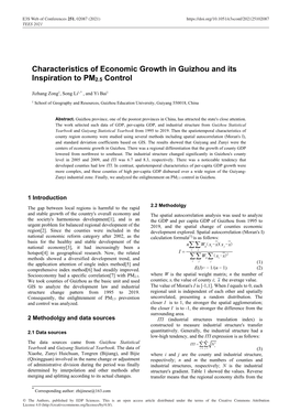 Characteristics of Economic Growth in Guizhou and Its Inspiration to PM2.5 Control