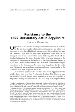 Resistance to the 1892 Declaratory Act in Argyllshire