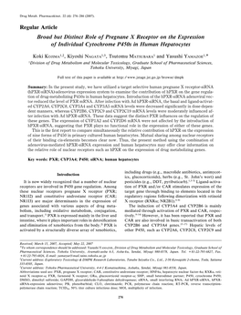 Regular Article Broad but Distinct Role of Pregnane X Receptor on the Expression of Individual Cytochrome P450s in Human Hepatocytes