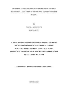 A Case Study of 2007/2008 Post-Election Violence In