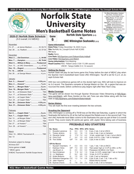 Norfolk State University Men’S Basketball • Game 6 | Vs