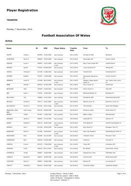 Player Registration Football Association of Wales