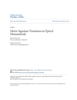 Metric Signature Transitions in Optical Metamaterials Igor Smolyaninov University of Maryland - College Park