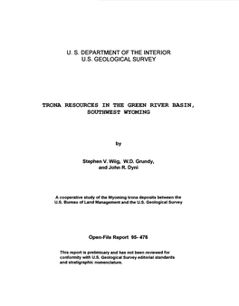 U. S. Department of the Interior U.S. Geological Survey Trona Resources in the Green River Basin, Southwest Wyoming