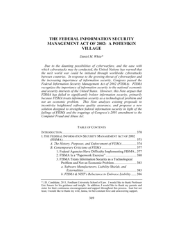 The Federal Information Security Management Act of 2002: a Potemkin Village