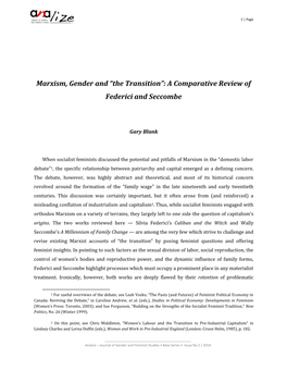 Marxism, Gender and “The Transition”: a Comparative Review of Federici and Seccombe