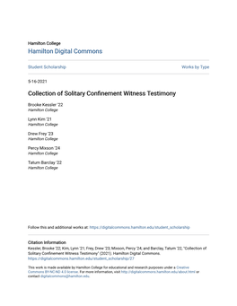 Collection of Solitary Confinement Witness Testimony