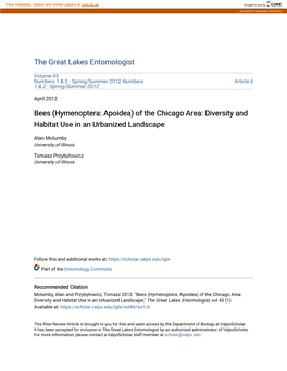 Bees (Hymenoptera: Apoidea) of the Chicago Area: Diversity and Habitat Use in an Urbanized Landscape