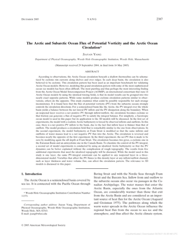 The Arctic and Subarctic Ocean Flux of Potential Vorticity and the Arctic Ocean Circulation*