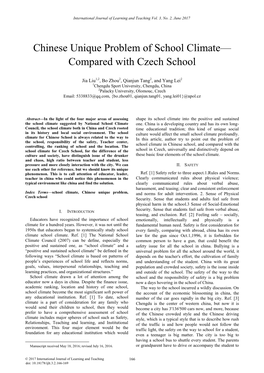 Chinese Unique Problem of School Climate— Compared with Czech School