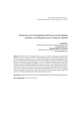 Financial Sector Development and the Poor in Developing Countries: Revisiting the Access to Finance Channel