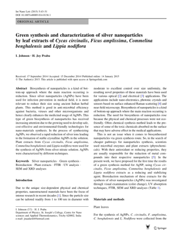 Green Synthesis and Characterization of Silver Nanoparticles by Leaf Extracts of Cycas Circinalis, Ficus Amplissima, Commelina Benghalensis and Lippia Nodiﬂora