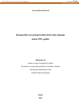 Demografski Razvoj Koprivničko-Križevačke Županije Nakon 1991. Godine