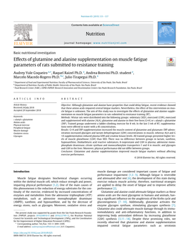 Effects of Glutamine and Alanine Supplementation on Muscle Fatigue Parameters of Rats Submitted to Resistance Training