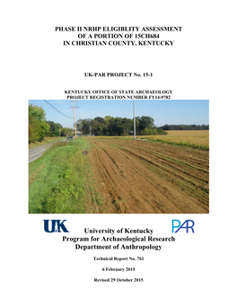 Phase II Archaeological Evaluation of Site 15CH684 in Christian County, Kentucky