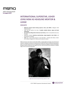 International Superstar, Usher Joins Msm As Headline Mentor & Judge Highlights