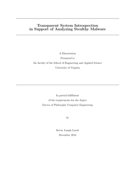 Transparent System Introspection in Support of Analyzing Stealthy Malware