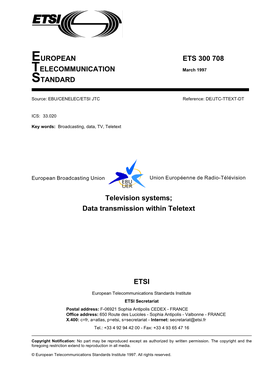 ETS 300 708 TELECOMMUNICATION March 1997 STANDARD