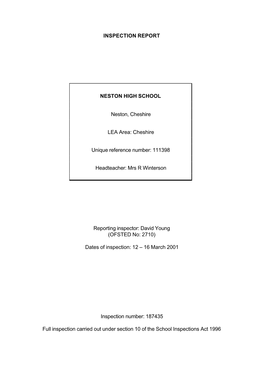 INSPECTION REPORT NESTON HIGH SCHOOL Neston, Cheshire