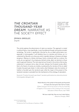 The Croatian Thousand-Year Dream: Narrative As The