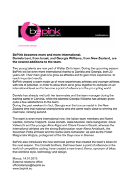 Bepink Becomes More and More International. Daniela Levi, from Israel, and Georgia Williams, from New Zealand, Are the Newest Additions to the Team