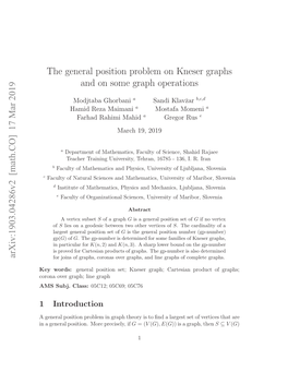 The General Position Problem on Kneser Graphs and on Some