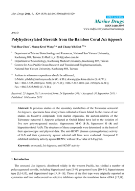 Polyhydroxylated Steroids from the Bamboo Coral Isis Hippuris