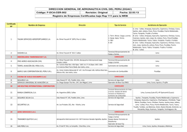 DIRECCION GENERAL DE AERONAUTICA CIVIL DEL PERU (DGAC) Código: F-DCA-CER-002 Revisión: Original Fecha: 22.03.13 Registro De Em