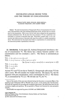 Decorated Linear Order Types and the Theory of Concatenation