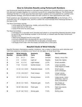 How to Calculate Results Using Portsmouth Numbers Beaufort