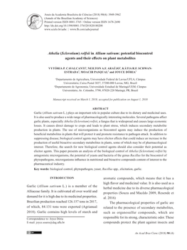 Athelia (Sclerotium) Rolfsii in Allium Sativum: Potential Biocontrol Agents and Their Effects on Plant Metabolites