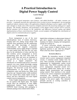 Topic 6: a Practical Introduction to Digital Power Supply Control