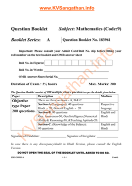 Question Booklet