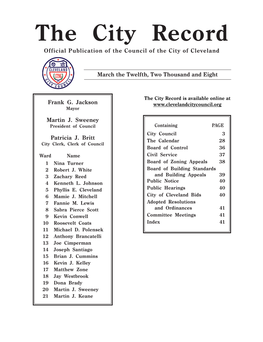 The City Record Official Publication of the Council of the City of Cleveland