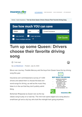 Turn up Some Queen: Drivers Choose Their Favorite Driving Song