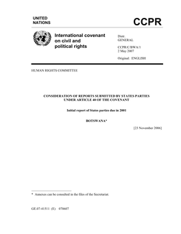International Covenant on Civil and Political Rights Submitted Under Article 40