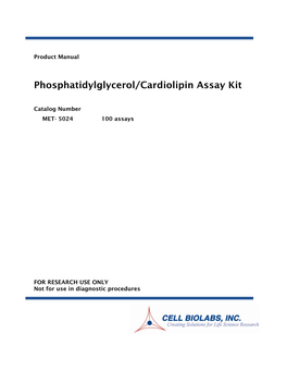 Phosphatidylglycerol/Cardiolipin Assay Kit